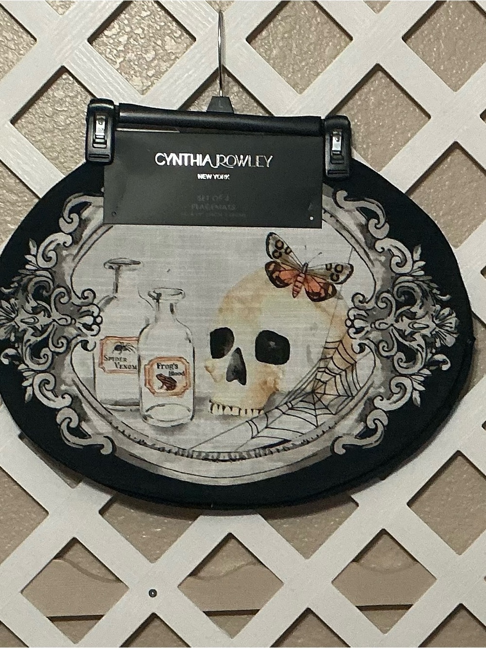 Cynthia Rowley Oval Black & White Gothic Skull Decorative Placemats. Set of 4